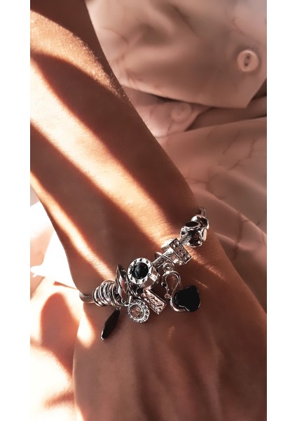 Siyah Kuğulu Charm Çelik Bileklik fiyatları
