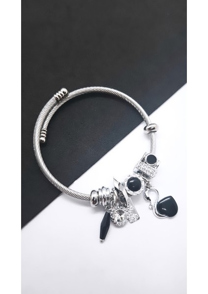 Siyah Kuğulu Charm Çelik Bileklik modelleri