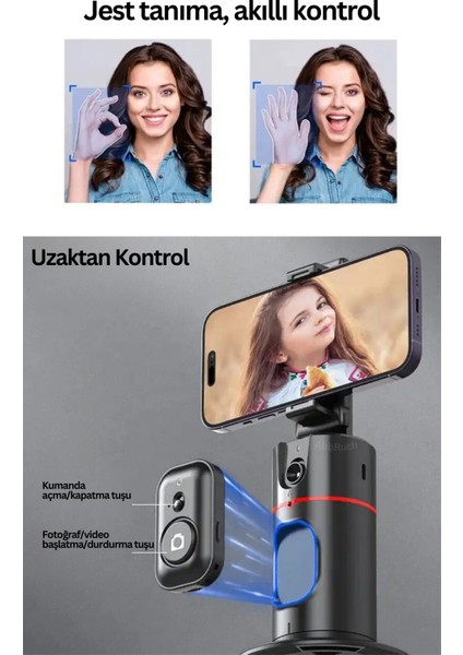 Profesyonel 360 Derece Yüz Takipli Gimbal Telefon Sabitleyici Tripod Fotoğraf/video/selfie/reels modelleri