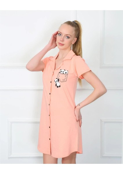 Kadın Penye Önden Düğmeli Pembe Tunik Gecelik fiyatları