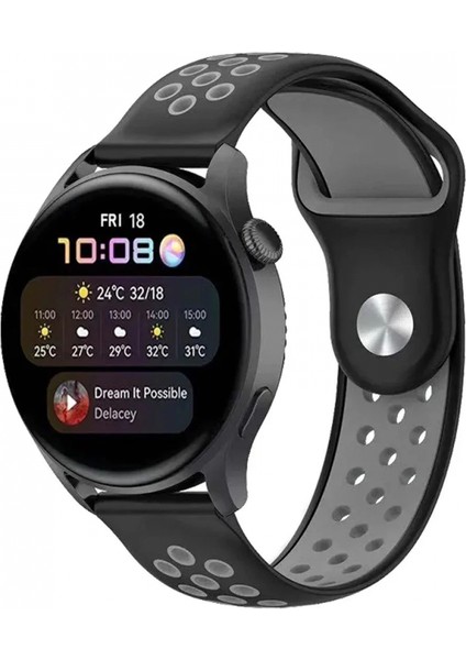 Watch 22MM Spor Delikli Kordon - Siyah-Gri