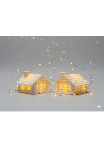 Auro Little Log Cabin Sıcak Yuva Işıkları - Mini Kış Köyü Seti Yılbaşı Özel - 3D fiyatları
