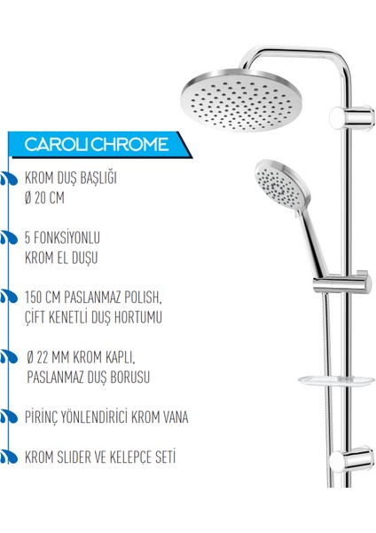 | Dushlux Full Krom, Fonksiyonlu, Paslanmaz Tepe Duş Seti fiyatları