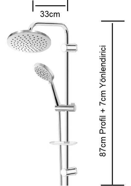 | Dushlux Full Krom, Fonksiyonlu, Paslanmaz Tepe Duş Seti