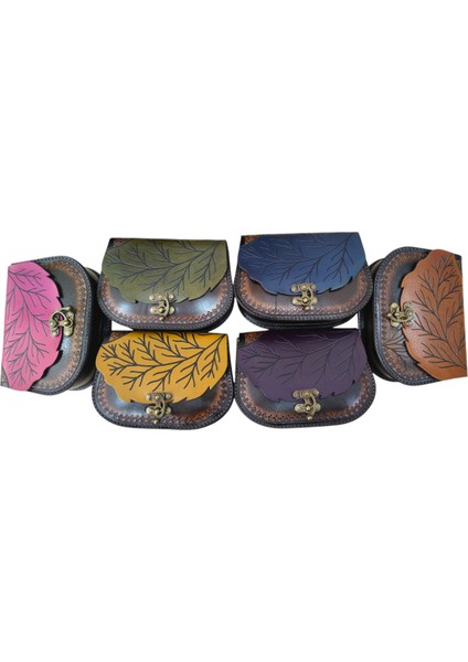 El Yapımı Hakiki Deri Yaprak Kapaklı Kadın Çapraz Çanta - El Kabartma Doğa Temalı Bohem Tarz Omuz Çantası modelleri