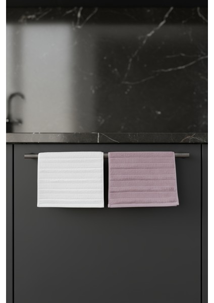 Microcotton 30X50 cm 2'li El-Yüz / Mutfak Havlu Seti Gül Kurusu / Ekru