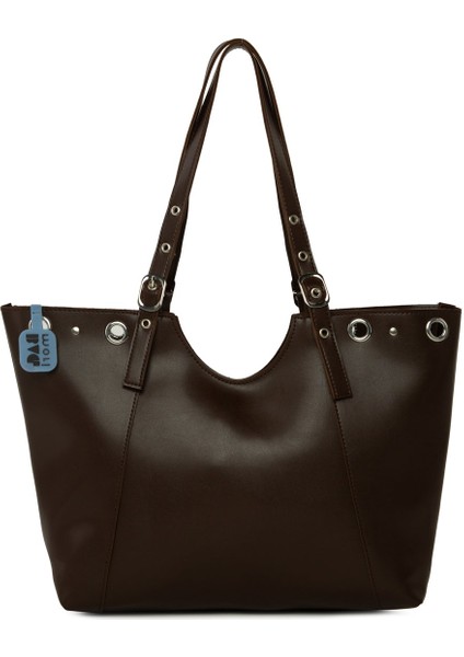 Kahverengi Kuş Gözü Detaylı Kemerli Tote Çanta modelleri