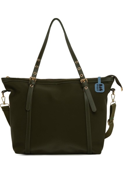 Haki Kemer Detaylı Saten Tote Çanta