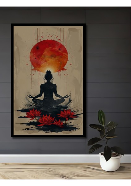 Çerçeve Görünümlü Yoga Meditasyon Güneş Dekoratif Ahşap Mdf Ev Duvar Tablo Dikdörtgen Ev Duvar Tablo