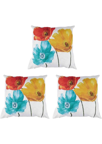 3x Keten Kare Dekoratif Atış Yastık Kılıfı Trikolor Kırmızı Sarı Mavi Haşhaş Çiçekler Yıldönümü Gün Mevcut 45X45CM (Yurt Dışından)