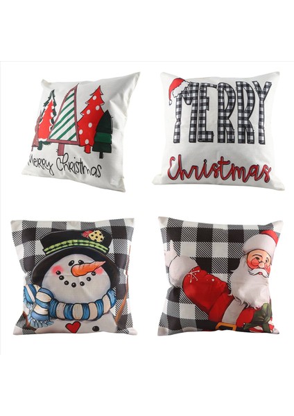 Noel Yastığı Kapakları 18X18 Set 4 Noel Süslemeleri Çiftlik Evi Yastıklar Atma Snowman Yastık Kılıfı Ev Dekor (Yurt Dışından)