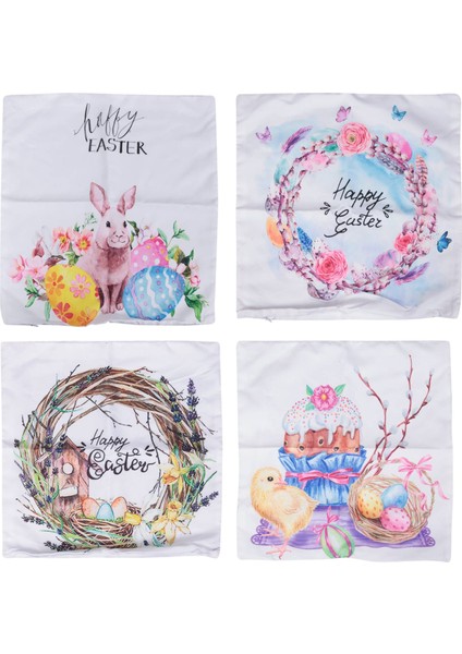 4pcs Yastık Kapağı Mutlu Paskalya Yumurtaları Tavşan Yastık Kılıfı Kanepe Paskalya Ev Dekorasyonları 45X45CM (Yurt Dışından)