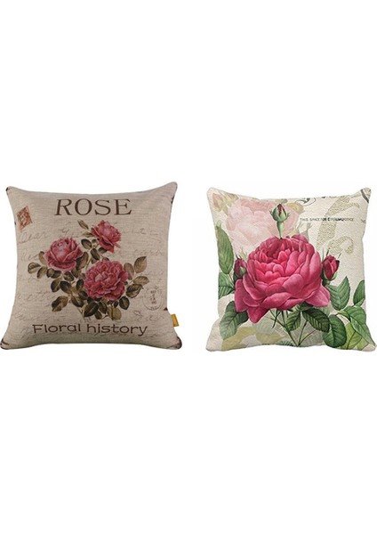 2x Çiçek/çiçek Keten Dekoratif Atış Yastık Kılıfı Yastık Kapağı Ev Kanepe Dekoratif (Gül Çiçek ve 3 Gül) (Yurt Dışından)