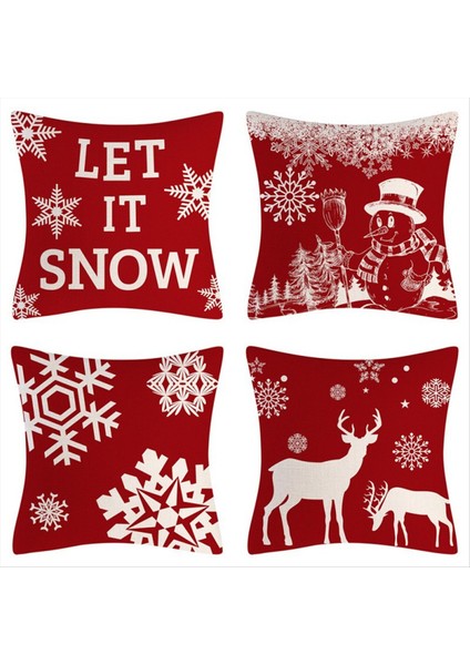 18X18 Inç 4 Noel Açık Yastık Kapakları Su Geçirmez Yastık Kılıfları Yeni Yıl Yastık Dekoru (Yurt Dışından)
