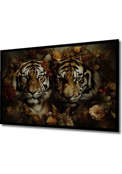 Çerçeve Görünümlü Kaplan Çiçek Bahçesi Ahşap Mdf Dekoratif Ev Duvar Tablo Dikdörtgen Ev Duvar Tablo fiyatları