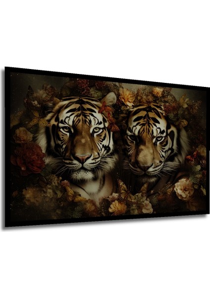 Çerçeve Görünümlü Kaplan Çiçek Bahçesi Ahşap Mdf Dekoratif Ev Duvar Tablo Dikdörtgen Ev Duvar Tablo modelleri