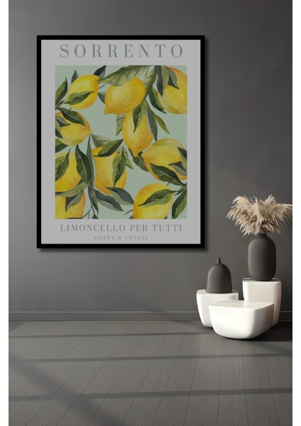 Çerçeve Görünümlü Sorrento Limon Temalı Dekoratif Ahşap Mdf Ev Duvar Tablo Dikdörtgen Ev Duvar Tablo