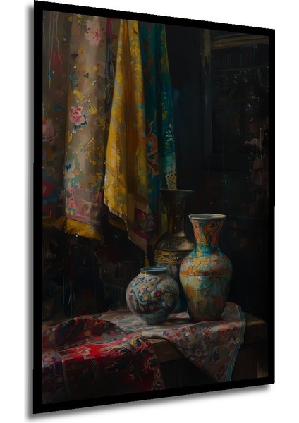 Çerçeve Görünümlü Vintage Çini Vazo Ile Ahşap Mdf Dekoratif Ev Duvar Tablo Dikdörtgen Ev Duvar Tablo modelleri