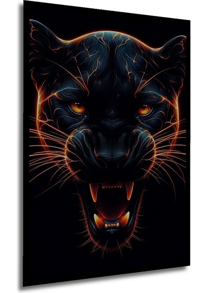 Çerçeve Görünümlü Parlayan Kara Panter Ahşap Mdf Dekoratif Ev Duvar Tablo Dikdörtgen Ev Duvar Tablo modelleri