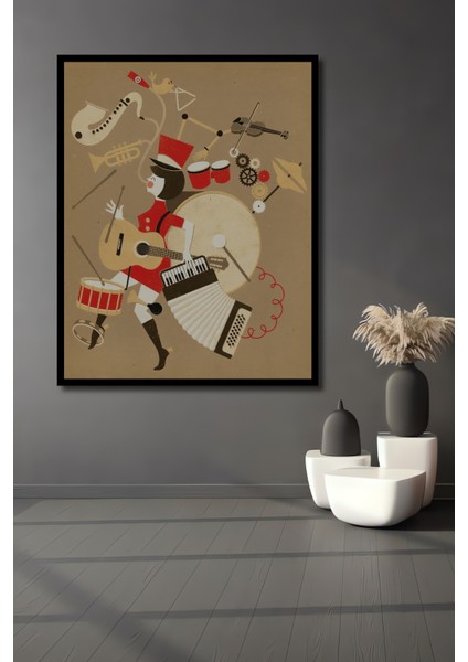 Çerçeve Görünümlü Müzikal Enstrümanlar Dekoratif Ahşap Mdf Ev Duvar Tablo Dikdörtgen Ev Duvar Tablo