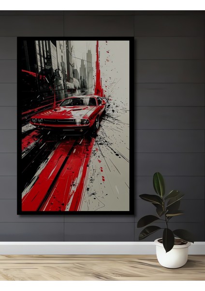 Çerçeve Görünümlü Kırmızı Klasik Araba Ahşap Mdf Dekoratif Ev Duvar Tablo Dikdörtgen Ev Duvar Tablo