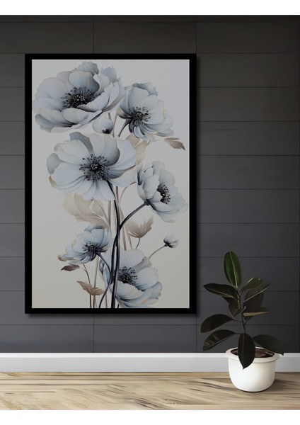 Çerçeve Görünümlü Beyaz Çiçekler Elegan Dekoratif Ahşap Mdf Ev Duvar Tablo Dikdörtgen Ev Duvar Tablo