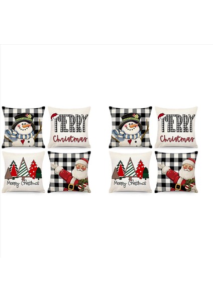 Noel Yastığı Kapakları 18X18 Set 8 Noel Süslemeleri Çiftlik Evi Yastık Atma Snowman Yastık Kılıfı Ev Dekor (Yurt Dışından)