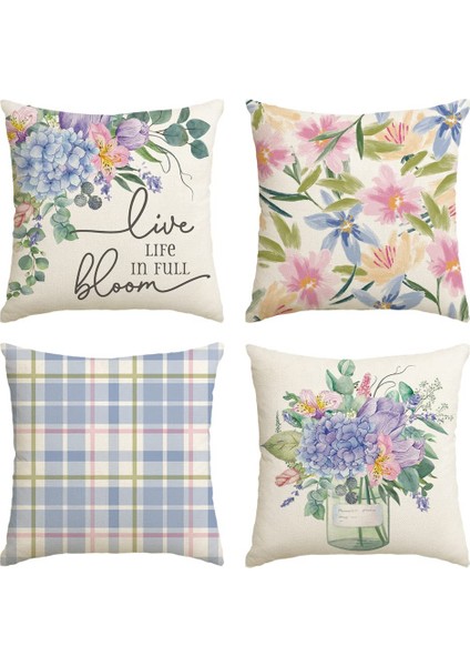 Bahar Yastığı Kapakları 18X18 Set 4 Buffalo Plaid Farmhouse Atma Yastığı Sprow Bahar Süslemeleri Yastık Kılıfı Ev Dekoru (Yurt Dışından)
