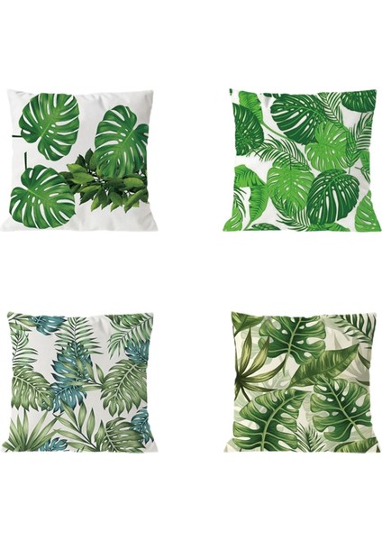 4pcs Bitki Yastık Kapağı Tropik Ağacı Yeşil Yastık Kapağı Palmiye Yaprağı Dekoratif Yastıklar Çiçek Yastık Kapağı 45X45CM (Yurt Dışından)