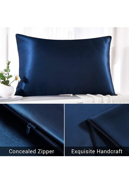 Her Iki Taraf Da Saç ve Cilt Için Doğal Saf Dut Ipek Yastık Kılıfı 600 Iplik Sayısı 50X75CM-NAVY Mavi (Yurt Dışından) modelleri