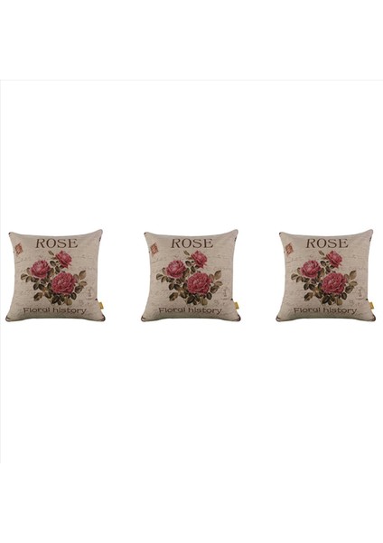 3x Vintage Çiçek/çiçek Keten Dekoratif Atma Yastığı Kılıf Yastık Kapağı Evde Kanepe Dekoratif (3 Gül) (Yurt Dışından)