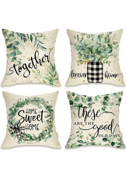 Bahar Yastığı Örtüsü 18X18 Set 4 Okaliptüs Yaprak Çiftlik Evi Yastık Bahar Süslemeleri Kanepe Yastık Kılıfı (Yurt Dışından)