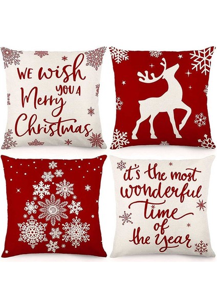 Noel Yastığı Kapakları 18X18 Set 4 Noel Süslemeleri Çiftlik Evi Yastık Kılıfı Yastık Kılıfı Ev Dekor (Yurt Dışından)