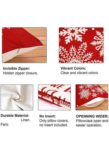 Noel Yastığı Kapakları 18X18 Set 4 Noel Süslemeleri Çiftlik Evi Yastık Kılıfı Yastık Kılıfı Ev Dekor (Yurt Dışından) fırsatları