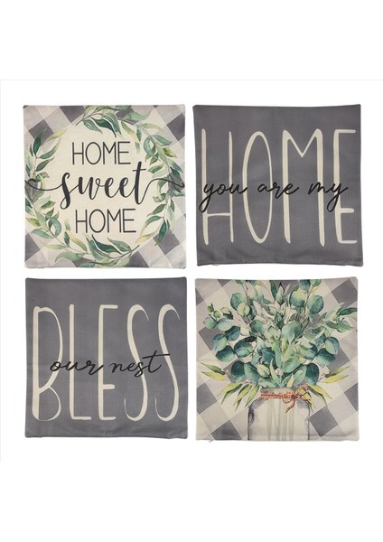 Çiftlik Bahar Yastığı Kapakları 4 18X18 Okaliptüs Yaprakları Seti Yastık Atma Bufalo Ekose Yay Süslemeleri Kanepe Için (Yurt Dışından)