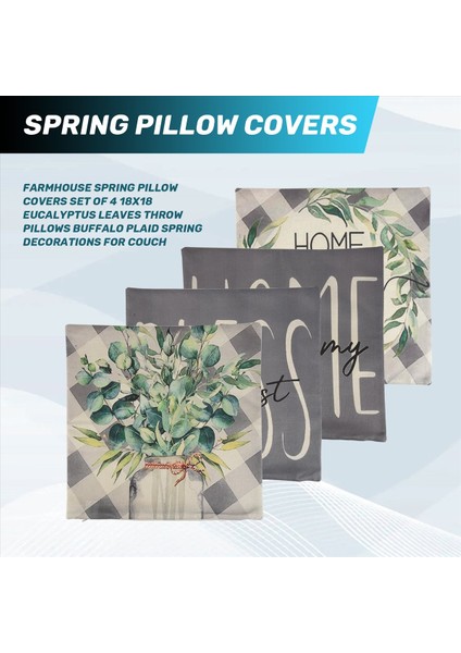 Çiftlik Bahar Yastığı Kapakları 4 18X18 Okaliptüs Yaprakları Seti Yastık Atma Bufalo Ekose Yay Süslemeleri Kanepe Için (Yurt Dışından) fırsatları