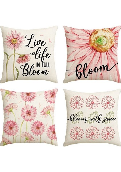 Bahar Yastığı Kapakları 18X18 Set 4 Bahar Süslemeleri Çiçek Çiftlik Evi Yastık Atma Kapakları Ev Kanepe Dekor A (Yurt Dışından)