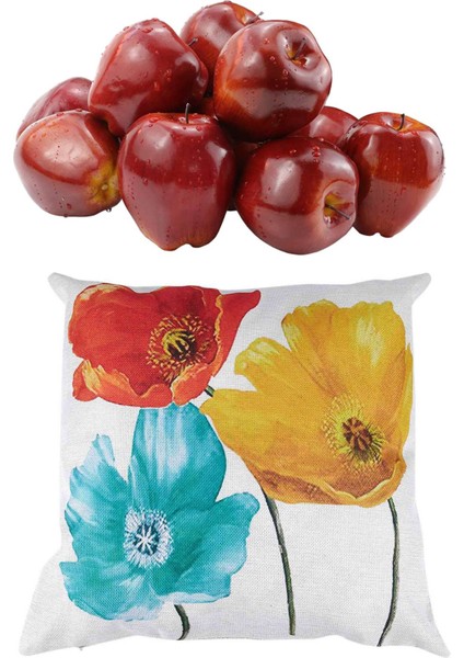 1x Keten Yastık Kılıfı Büyüleyici Güzel Üç Renkli 45 x 45CM ve 12 Adet Meyve Elmaları Yapay Elmalar Hayat Benzeri (Yurt Dışından)