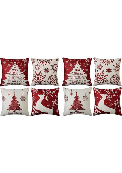 Noel Yastığı 18X18 Set 8 Farmhouse Noel Dekoru Ev Için Noel Dekorasyonları Ev Için Yastık Kılıfı (Yurt Dışından)