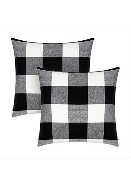 Kontrol Atış Yastık Kapakları Çiftlik Evi Dış Çaplı Kare Yastık Yastık Kılıfı Siyah ve Beyaz Keten (Yurt Dışından)
