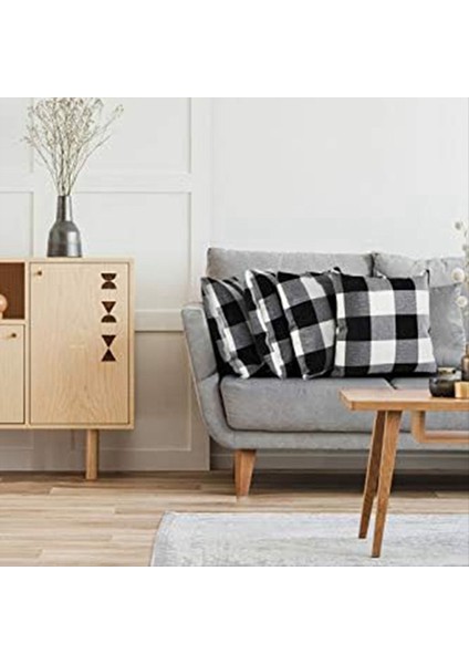 Kontrol Atış Yastık Kapakları Çiftlik Evi Dış Çaplı Kare Yastık Yastık Kılıfı Siyah ve Beyaz Keten (Yurt Dışından) indirimleri