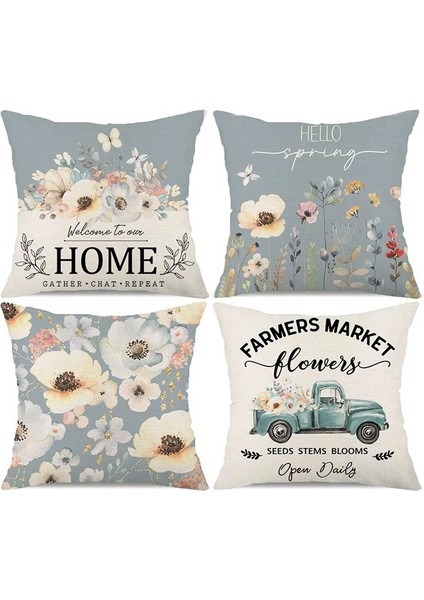 Bahar Yastığı Kapakları 18X18 Set 4 Yay Dekorasyonu Çiftlik Evi Yastığı Atma Kapakları Evde Kanepe Dekor (Yurt Dışından)