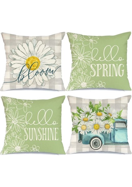 Bahar Yastığı Kapakları 18X18 Set 4 Yay Dekorasyonu Buffalo Ekose Çiftlik Atışı Yastık Ev Sofa Dekor Yastık Kılıfı (Yurt Dışından)