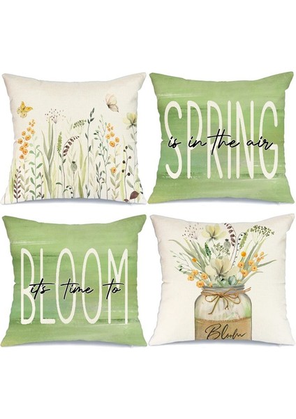 Bahar Yastığı Kapakları 18X18 Set 4 Yay Dekorasyonu Çiftlik Evi Yastığı Atma Evi Kanepe Dekor Yastık Kılıfı (Yurt Dışından)