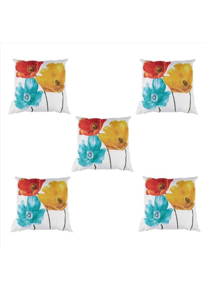 5x Keten Kare Dekoratif Atma Yastık Kılıfı Yastık Kapağı Büyüleyici Güzel Üç Renkli Kırmızı Sarı Mavi Haşhaş Çiçekler (Yurt Dışından)