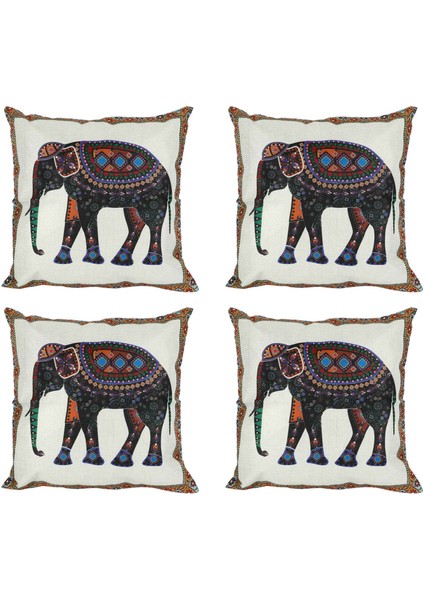 4x Hint Örgü Fil Pamuk Keten Atma Yastığı Kılıf Yastık Kapak Dekoru (Yurt Dışından)