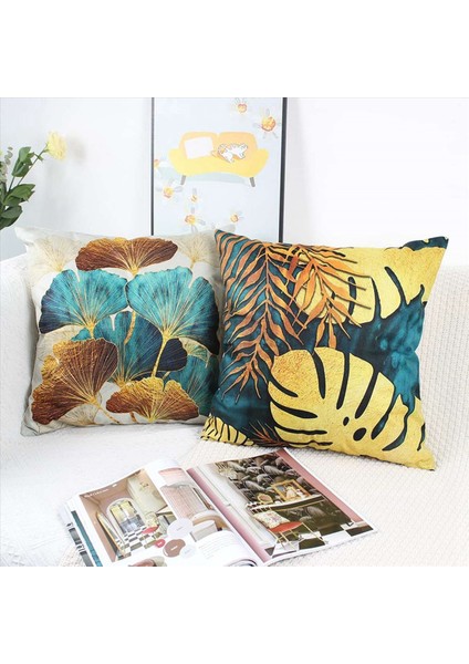Kare Atma Yastığı Kapakları 8 Yeşil ve Altın Yaprakları Yastık Kapakları Keten Kanepe Yastıkları 45CM x 45CM (Yurt Dışından) modelleri