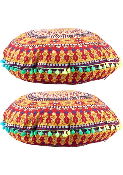 2x Indian Mandala Zemin Yastıkları Yuvarlak Bohem Yastık Yastıkları Yastıklar Kapak Kılıfı 13 (Yurt Dışından)