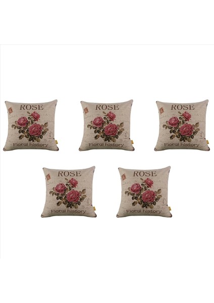 5x Vintage Çiçek/çiçek Keten Dekoratif Atma Yastığı Kılıf Yastık Kapağı Evde Kanepe Dekoratif (3 Gül) (Yurt Dışından)