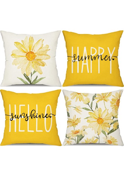 Yaz Yastığı Kapakları 18X18 Set 4 Çiftlik Evi Atma Yastıkları Yaz Süslemeleri Daisy Yastık Kılıfı Kanepe Dekoru (Yurt Dışından)